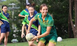 Australian Touch Football player Danielle Davis runs students through their paces at Westside Christian College